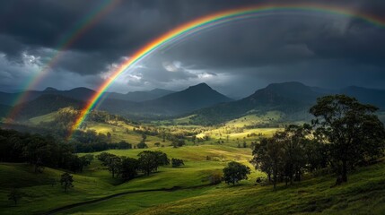 Fototapeta premium Breathtaking Double Rainbow Over Lush Green Valley Landscape