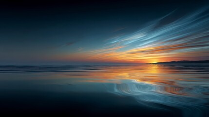 Obraz premium Serene Sunset Over Calm Waters with Vibrant Sky Reflection