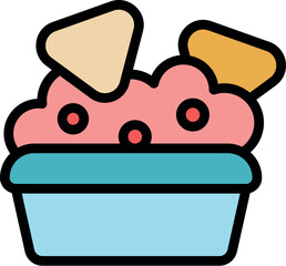 Savory pink dip topped with tortilla chips, served in a blue bowl, perfect for snacking or parties