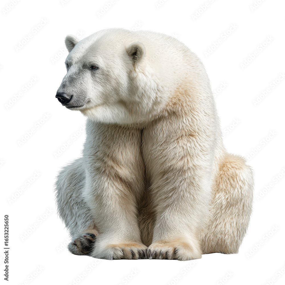 Poster polar bear sitting calmly in a serene pose against a plain background in an arctic setting