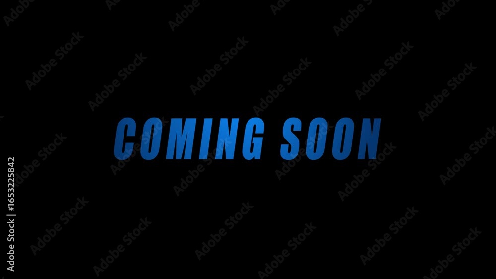 Aufkleber coming soon text in blue colour with dynamic effect on transparent background with alpha channel.