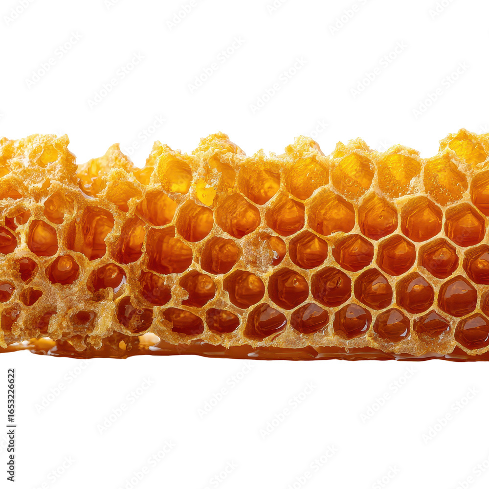 Poster golden honeycomb showcasing intricate hexagonal patterns harvested from a beehive in a sunny outdoor
