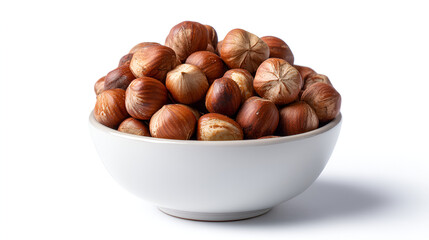 Bowl of Hazelnuts: A nutritious snack featuring a generous serving of fresh, shelled tree nuts. Enjoy!