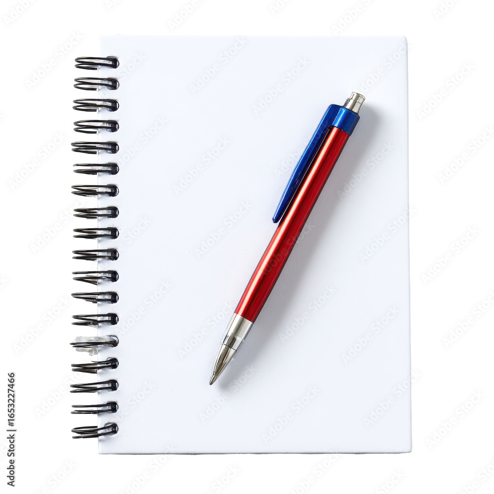 Poster notebook and pen arranged on white background ready for writing notes or ideas during study sessions