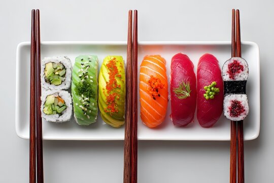 Delicious Variety of Sushi Platter with Fresh Ingredients and Colors