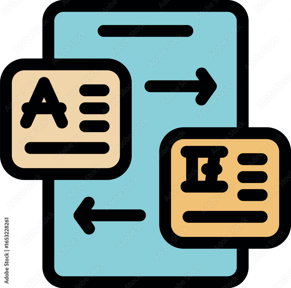 Poster mobile phone translating document from foreign language using online translation app