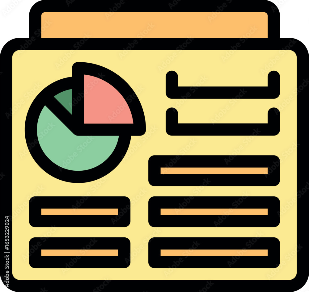 Poster colorful business dashboard presenting a pie chart and data analysis results, ideal for visualizing 