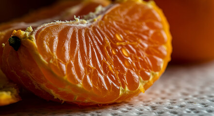 "Freshly Peeled Orange Segment: Ideal for food blogs, healthy eating campaigns, culinary presentations, and vibrant visual content."