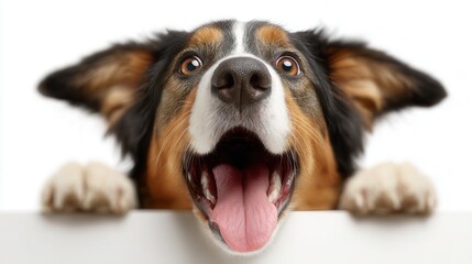 Happy dog with open mouth ears perked up