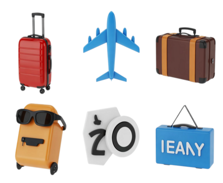 Collection of travel items isolated on transparent background - Powered by Adobe