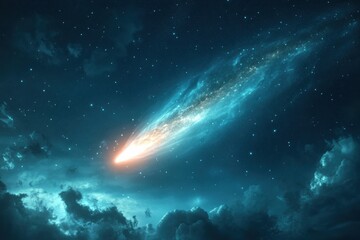 Obraz premium Meteor shower spectacle over serene night sky stunning digital cosmic environment wide view