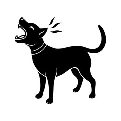 Dynamic black silhouette of an alert dog barking loudly, capturing the essence of canine communication and vigilance through a clean, graphic vector illustration style