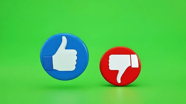 Thumbs up and thumbs down icons on a green screen