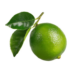 Fresh and vibrant green lime with leaves isolated on transparent background
