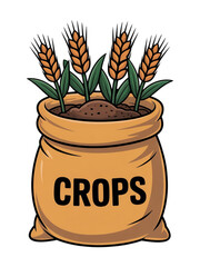 Wheat crops growing in a burlap sack isolated on transparent background