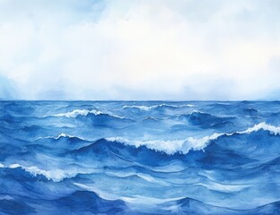 Watercolor seascape, gentle waves