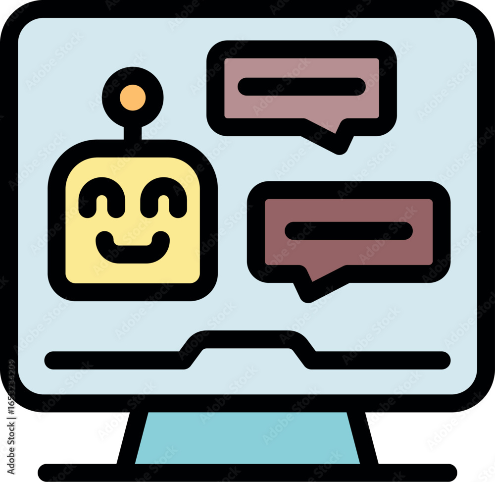 Poster friendly chatbot providing customer support and answering questions on a computer screen