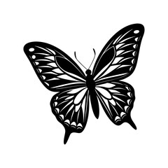 Simple yet elegant black butterfly illustration with intricate wing details, a versatile graphic for design projects