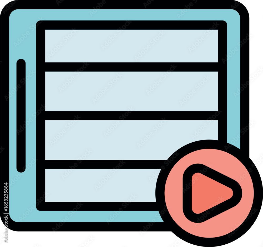 Poster play button is activating video playback on a digital device, symbolizing multimedia content and ent