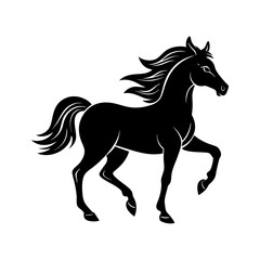 Minimalist black horse silhouette icon, vector farm and wild animal illustration symbolizing power, speed, strength, riding, equestrian, and elegant horse design