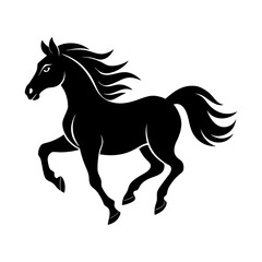 Elegant Silhouette of a Galloping Horse A Striking Black and White Design. Perfect for Prints, Logos, and Creative Projects. Capture the Grace and Power of Equine Beauty