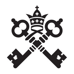 Papal keys crown symbol holy see vatican city. Vector black silhouette. with white background