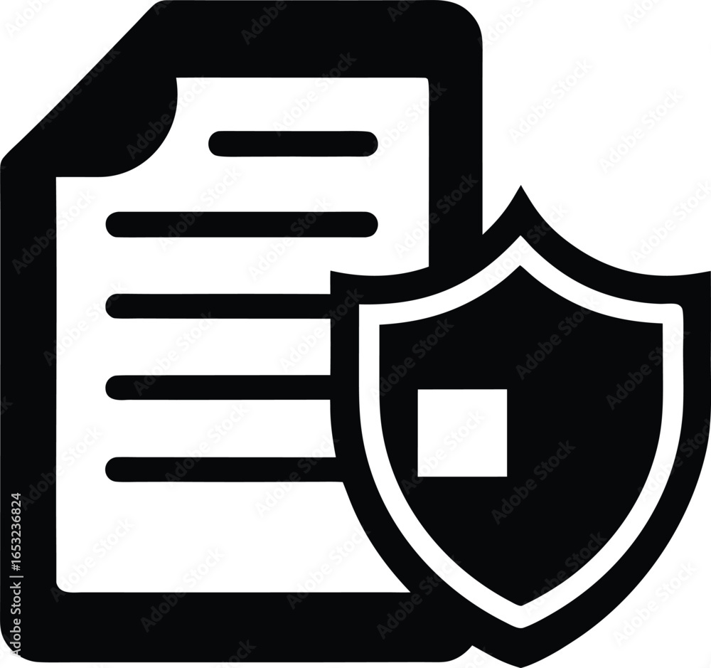 Poster document protected by a shield, representing data security and privacy