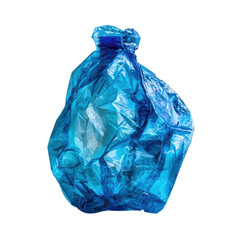 Fototapeta premium Bright blue plastic bag crumpled and discarded on a white background