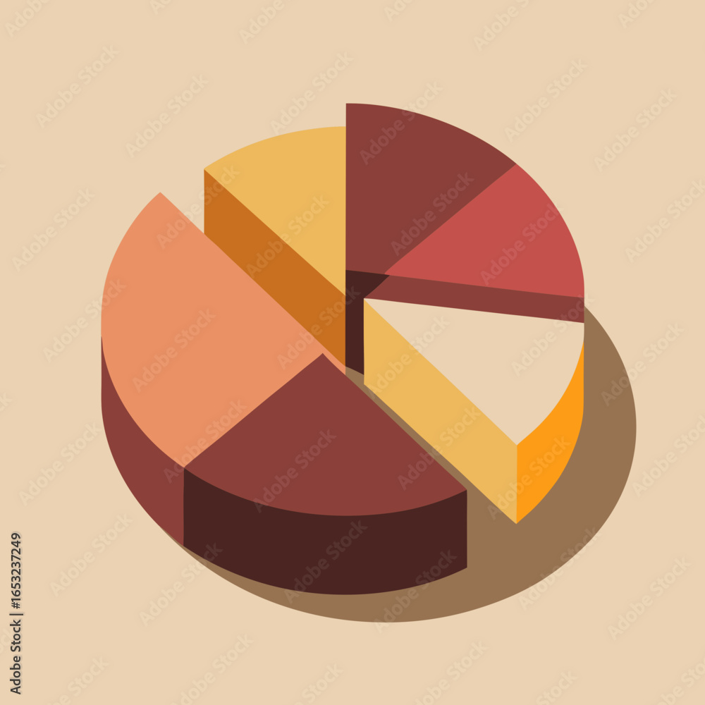 Fototapete isometric 3d pie chart with multiple segments and warm color palette on a neutral background