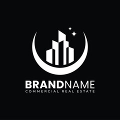 Moon Building Logo Design. Minimalist and Modern. Vector illustration