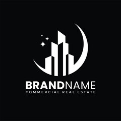 Fototapeta premium Moon Building Logo Design. Minimalist and Modern. Vector illustration