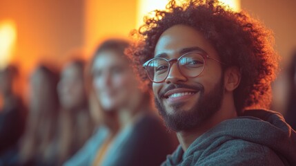 Engaging smiles at a motivational event in an venue with a focus on audience connection