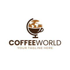 Globe with Coffee and Tea Logo Design. Simple and Modern. Vector illustration