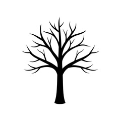 Bare Tree Silhouette Vector Illustration of a Leafless Tree, Perfect for Autumn, Winter, or Nature Designs. Ideal for logos, branding, and seasonal graphics
