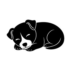 Minimalist black dog silhouette icon, vector pet animal illustration symbolizing loyalty, domestic pet, puppy, canine, hunting, and guard dog design for use