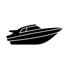 Minimalist black boat silhouette icon, vector nautical transport design symbolizing ship, sailing, fishing, travel, sea journey, and marine adventure illustration