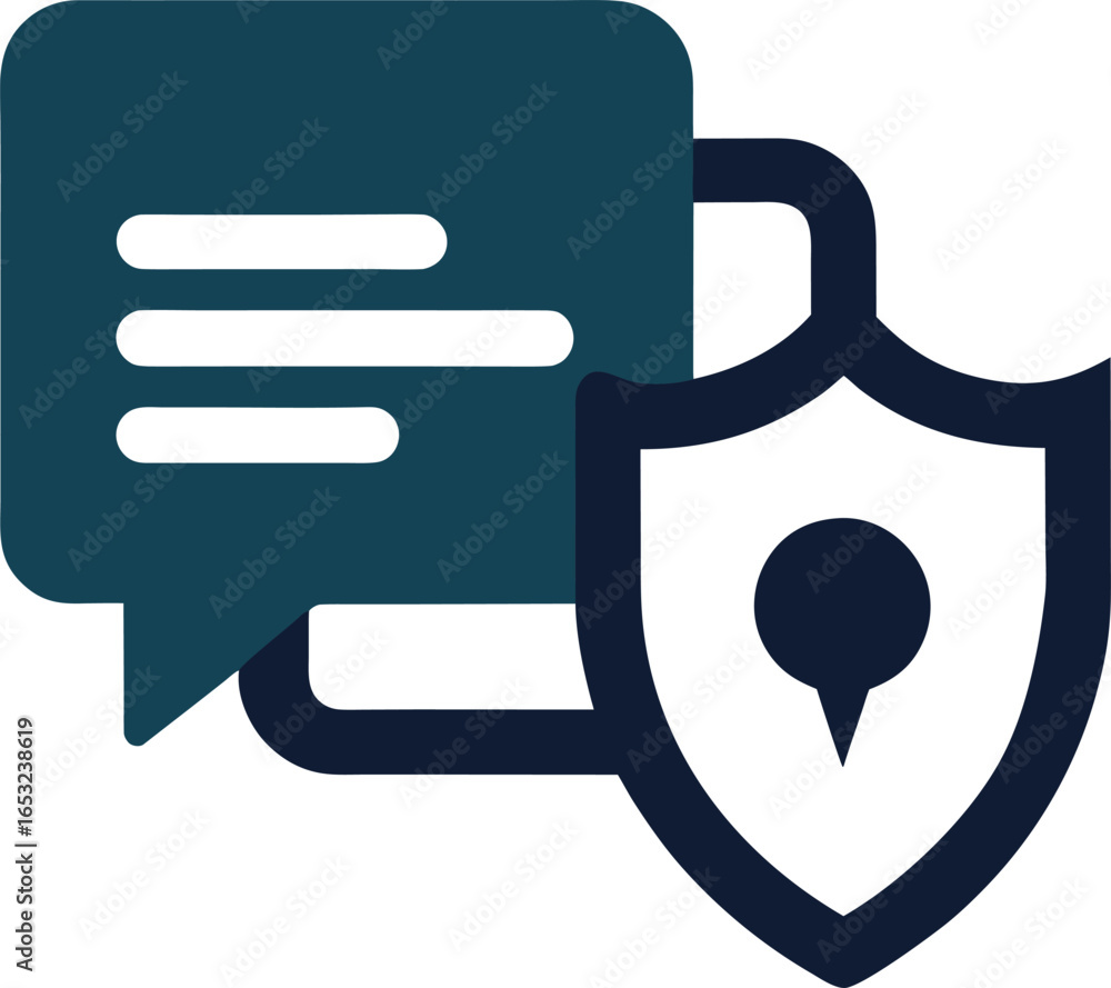Aufkleber chat message security icon with a shield, isolated on white background