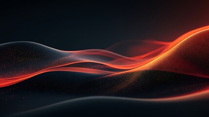 Abstract flowing waves of red and orange particles on a dark background wallpaper