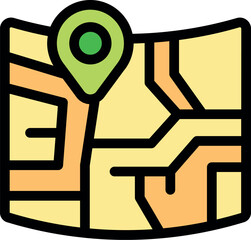 Location pin showing place on colorful folded paper map, concept of travel and navigation