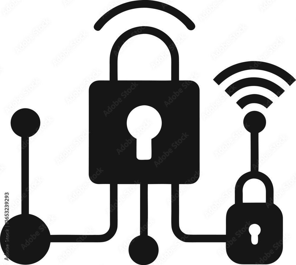 Aufkleber cyber security concept with connected locks and wifi signal