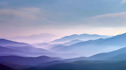 Fototapeta premium Layered mountain peaks fading into soft atmospheric mist under a pastel sky mountains landscape