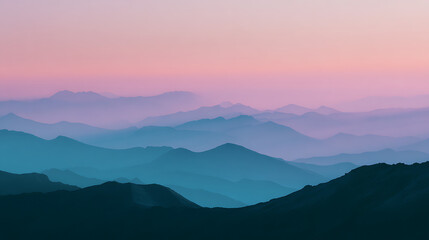 Naklejka premium Layered mountain peaks in soft pastel twilight hues mountains landscape