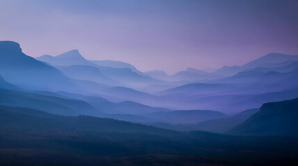 Obraz premium Layered mountain peaks in soft twilight haze mountains landscape