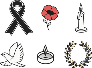 National Day of Mourning Tribute Illustration. Colorful Candle Set for Mourning Day. Patriotic Mourning and Remembrance Artwork. Memorial Symbols for National Day of Mourning. Cultural Mourning