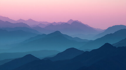 Obraz premium Layered mountain peaks under a soft pink sky mountains landscape