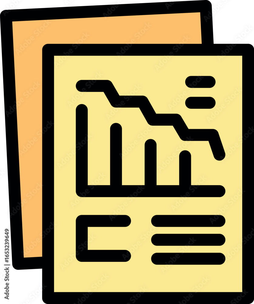 Poster financial report with declining graph and text details