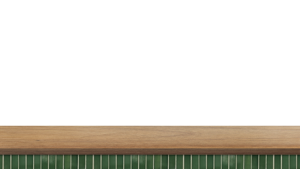 Minimal cozy wooden countertop with green mosaic tile bar mockup design for product presentation isolated on background with clipping path. 
