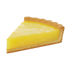 A vibrant slice of lemon tart, showcasing a rich yellow custard filling within a golden pastry crust.