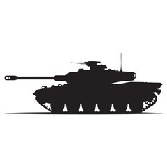 Black silhouette of a military tank vehicle combat. Vector black silhouette. with white background