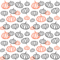 Black and Orange Pumpkins Pattern Outline Vector Illustration